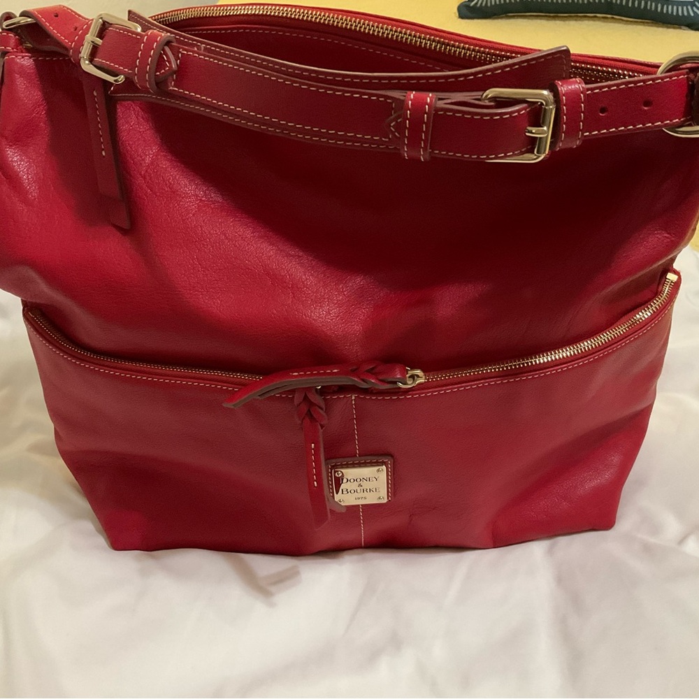 Dooney and Burke red leather hobo bag